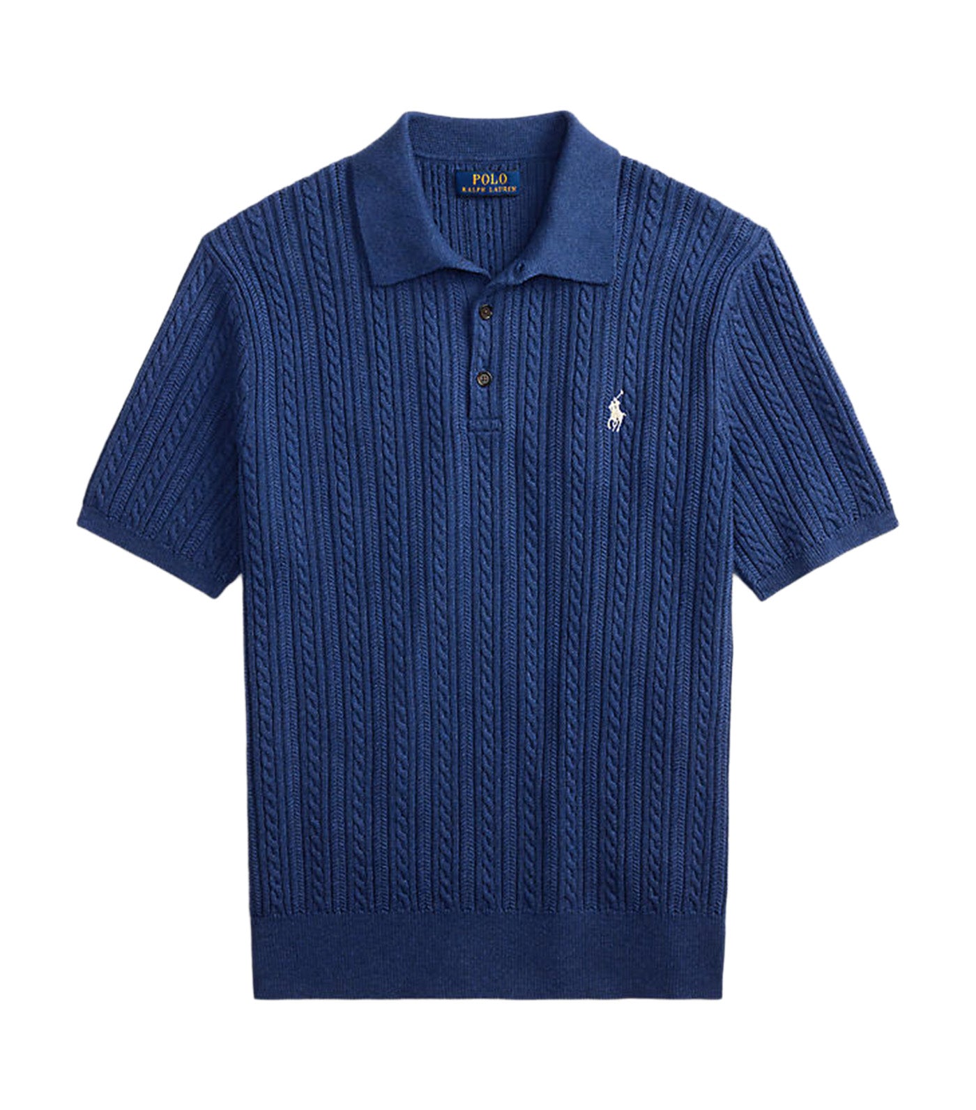 Men's Cable-Knit Cotton Polo-Collar Sweater