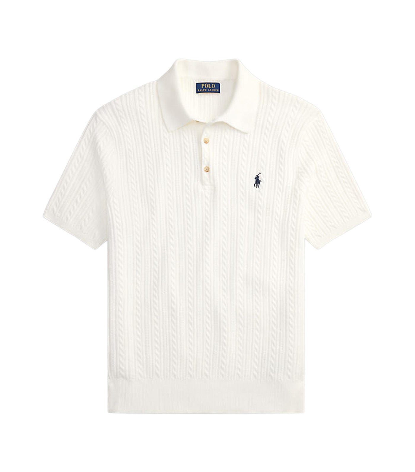 Men's Cable-Knit Cotton Polo-Collar Sweater
