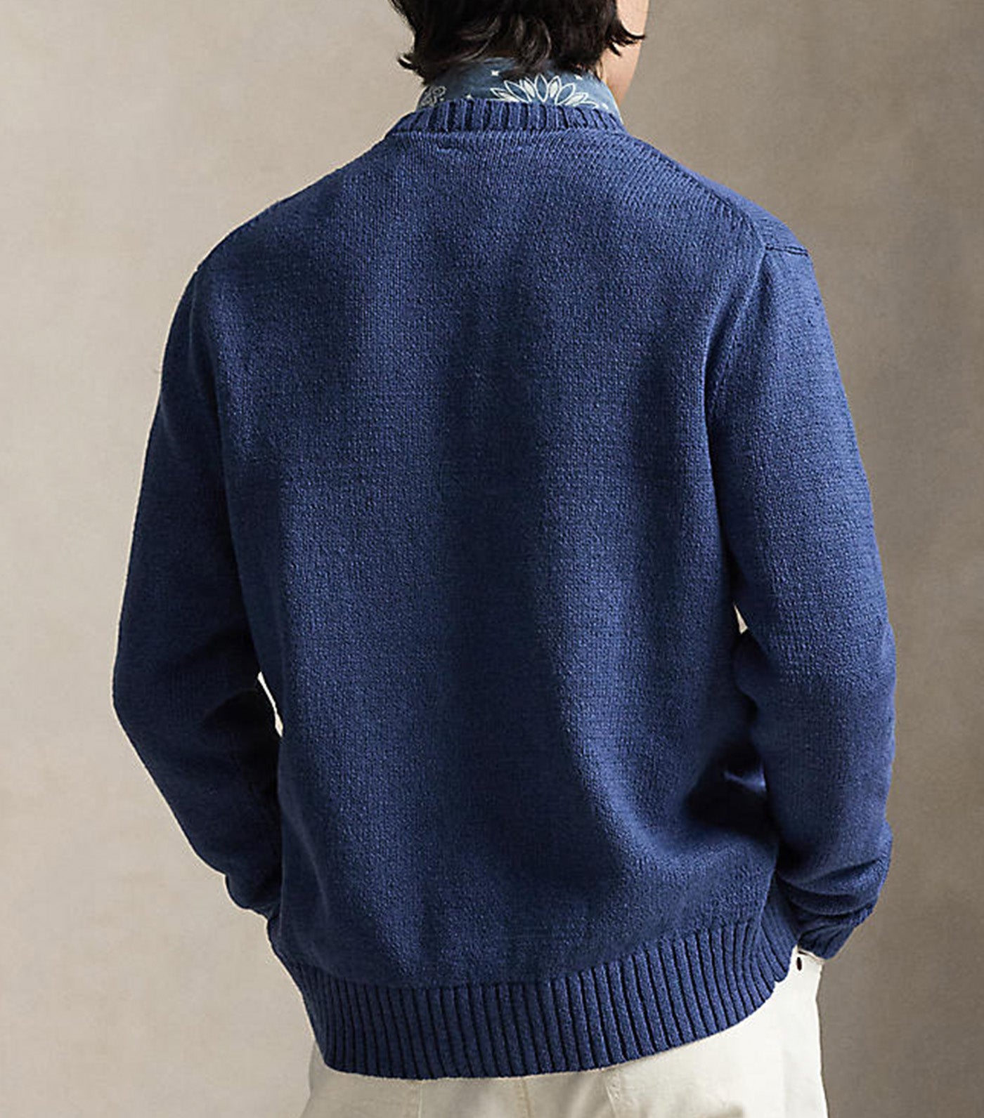 Men's Polo Bear Cotton-Linen Sweater Navy