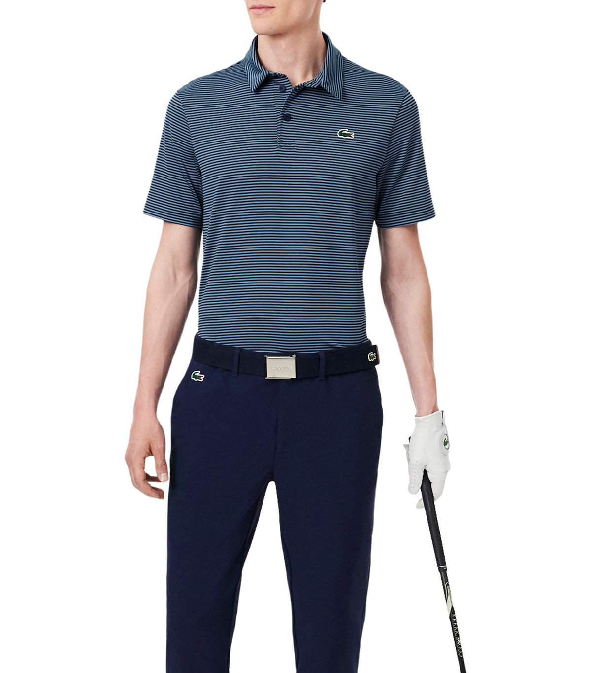 Ultra Dry Striped Golf Polo Shirt Navy Blue/Aral