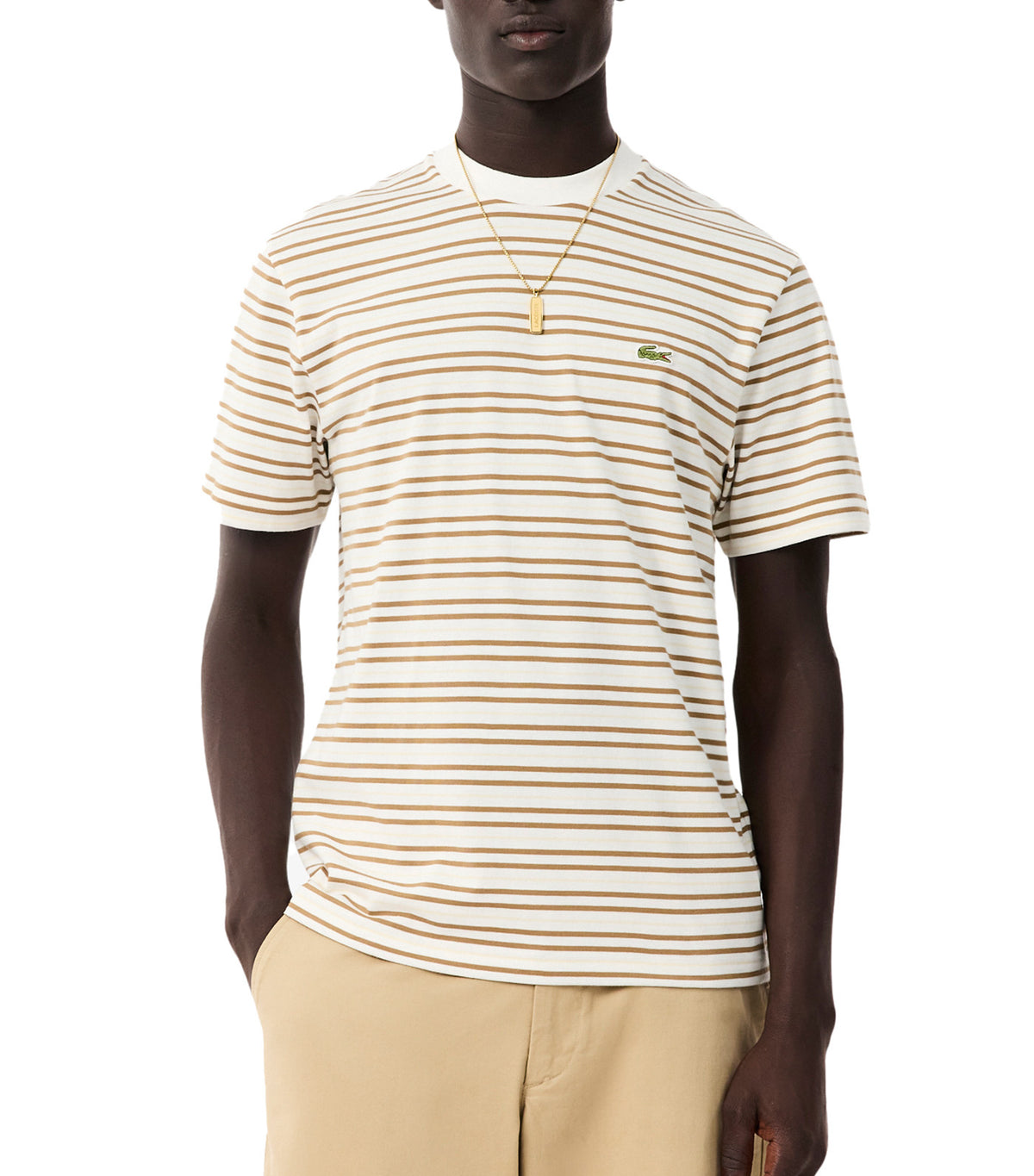 Striped Cotton T-Shirt Cookie/Flour