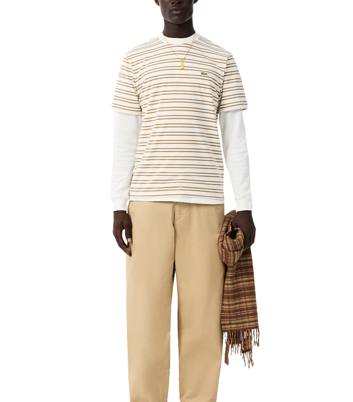 Striped Cotton T-Shirt Cookie/Flour