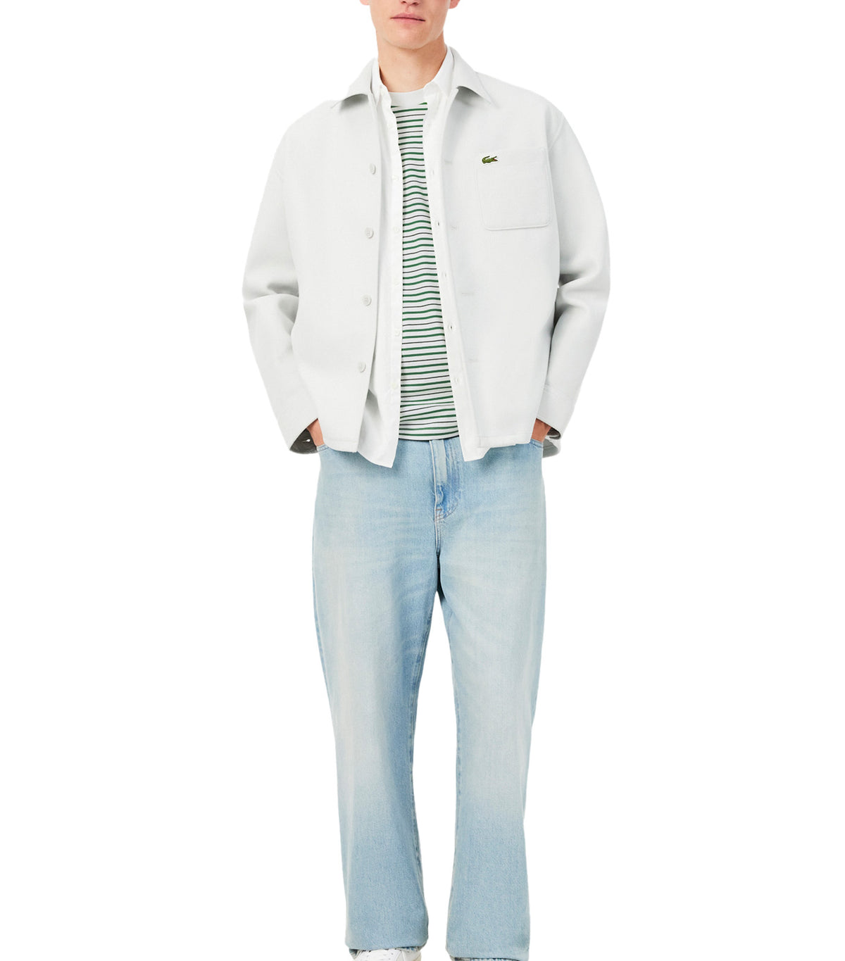 Lacoste Striped Cotton T-Shirt Fairway/Flour