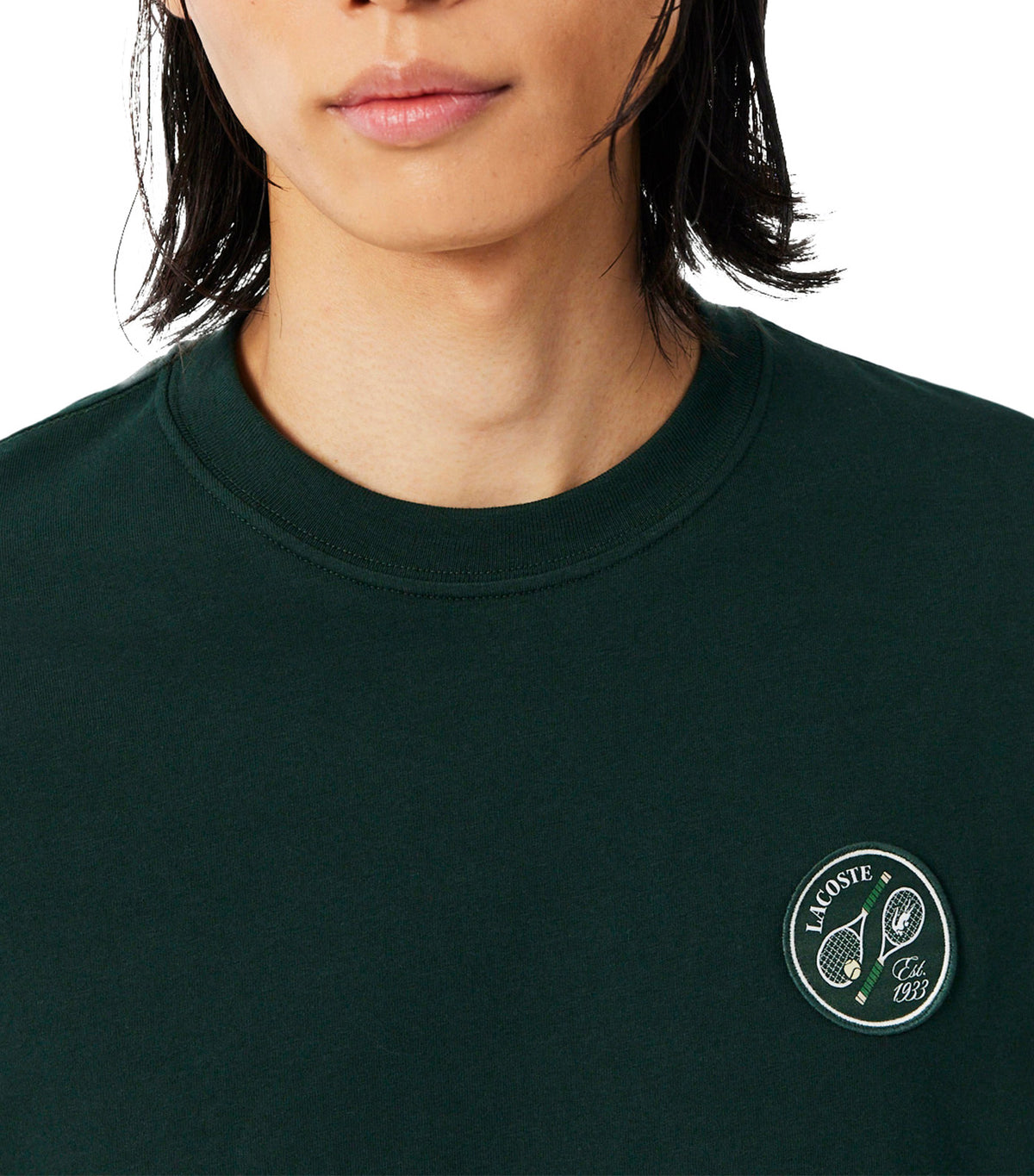 Tennis Badge Accent Cotton Jersey T-Shirt Sinople
