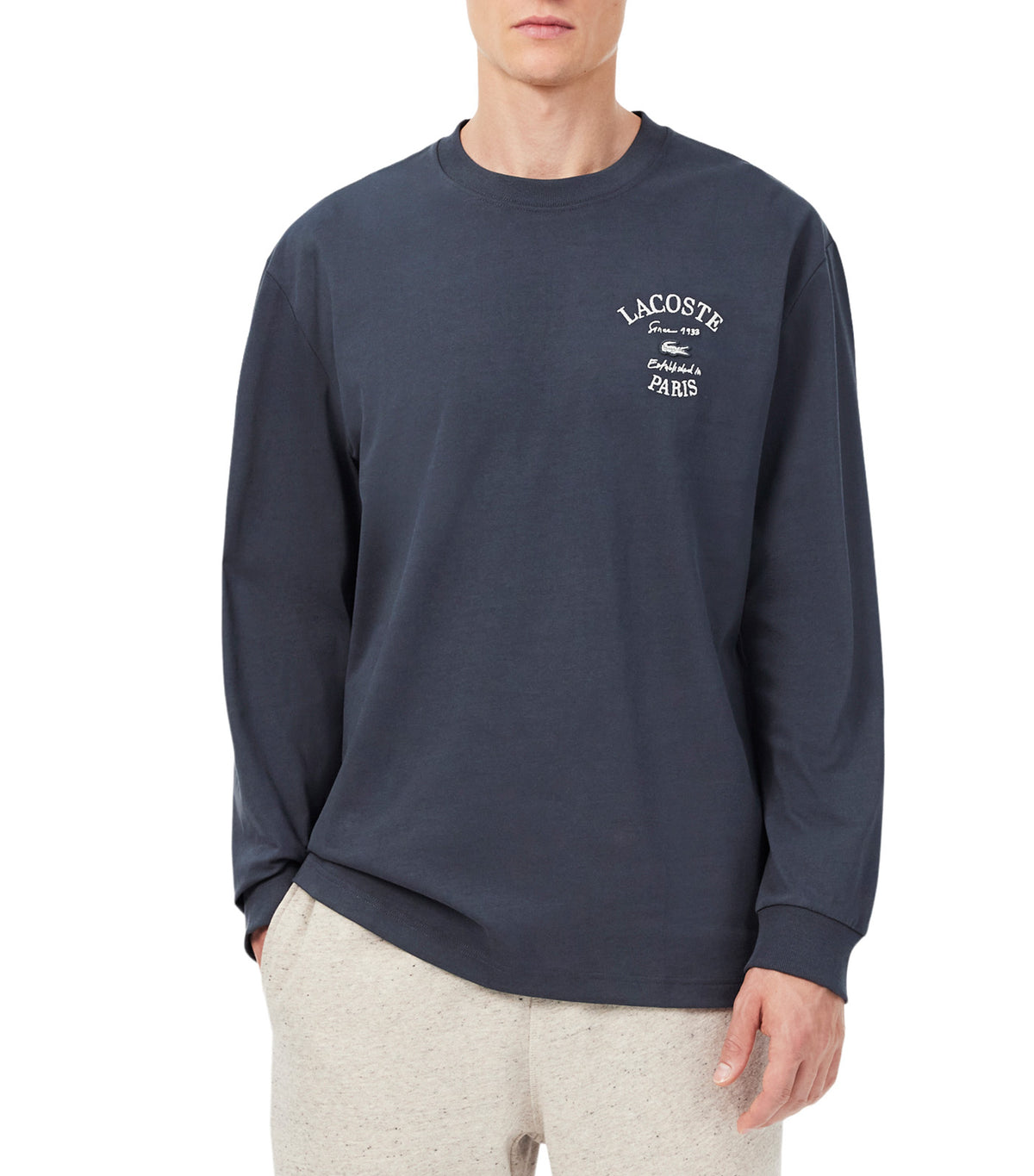 Relaxed Fit Long Sleeved Embroidered T-Shirt Graphite