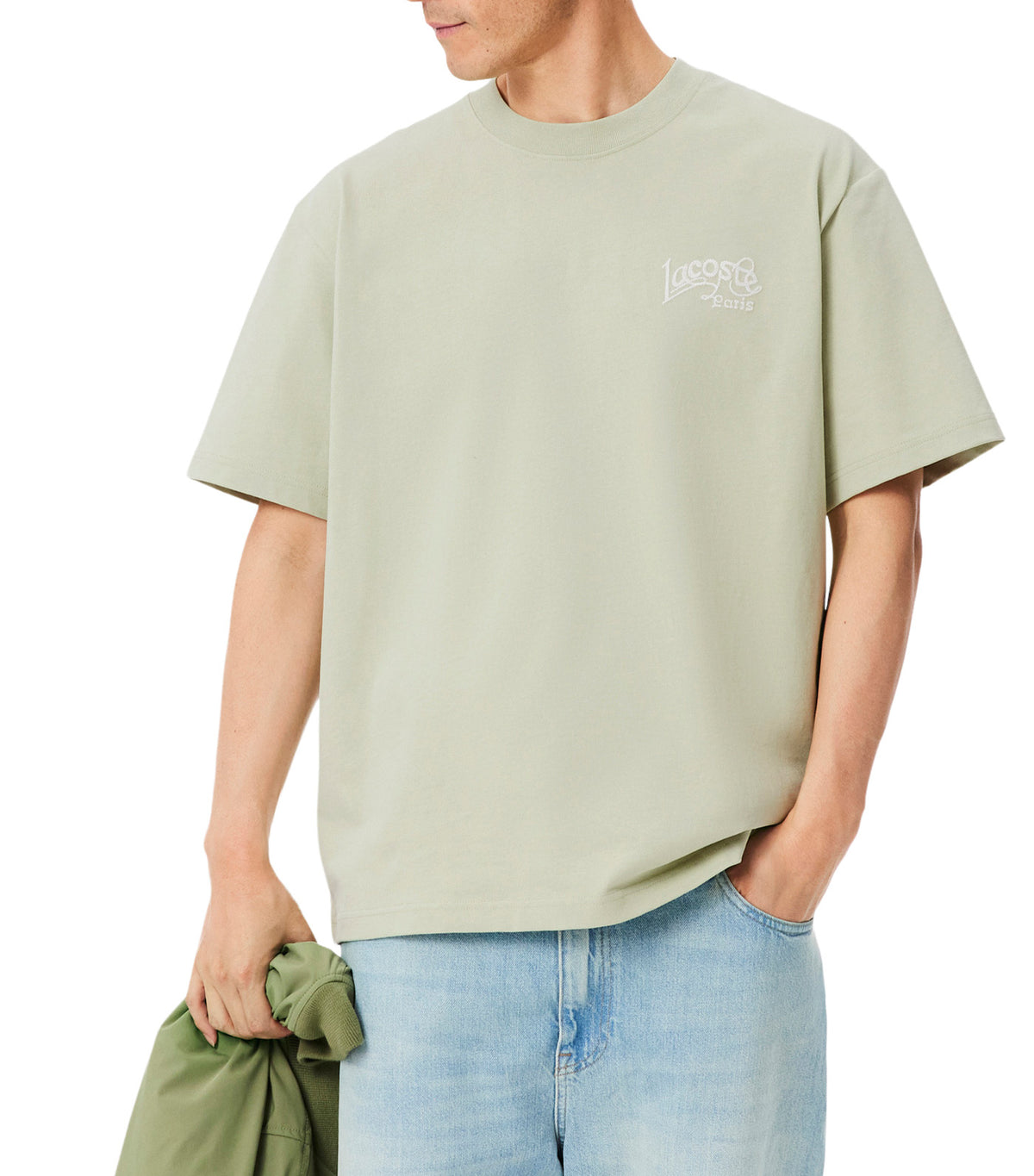 Heavy Cotton Jersey Embroidery Accent T-Shirt Light Green