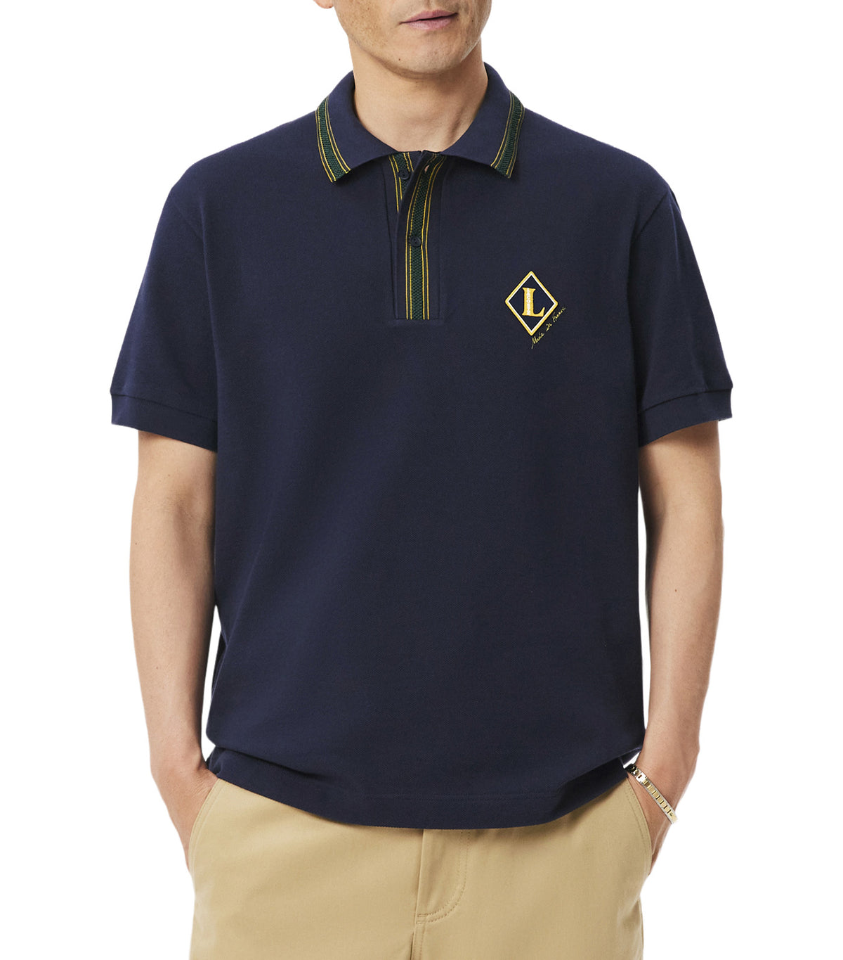 Classic Fit French Made Badge Accent Polo Shirt Dark Navy Blue