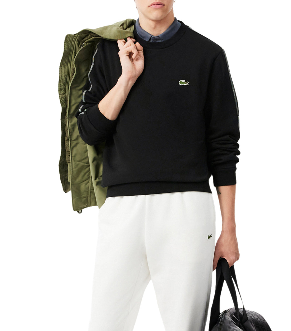 Stripe Band Fleece Sweatshirt Black