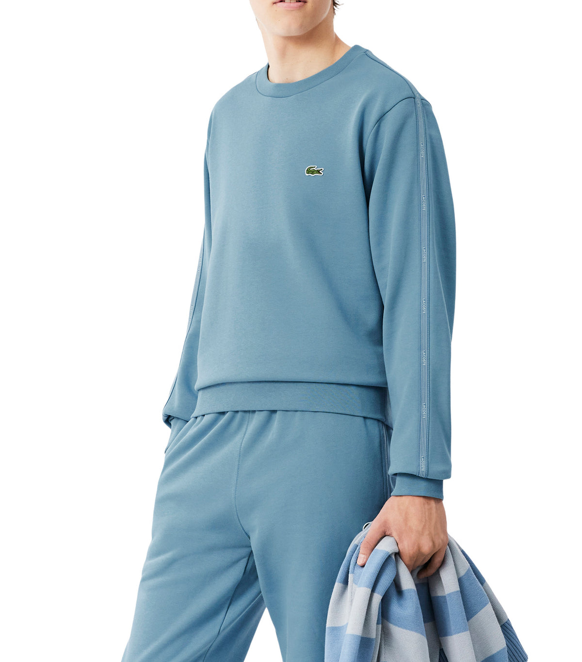Stripe Band Fleece Sweatshirt Blue
