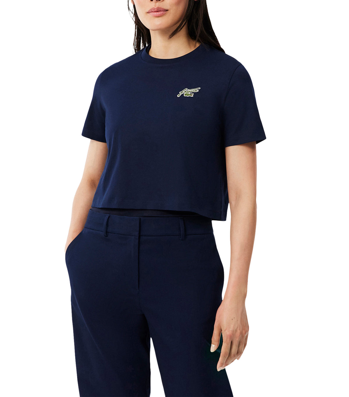 Relaxed Fit Badge Accent Cotton T-Shirt Navy Blue