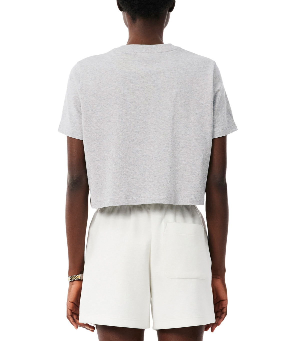 Relaxed Fit Badge Accent Cotton T-Shirt Silver Chine