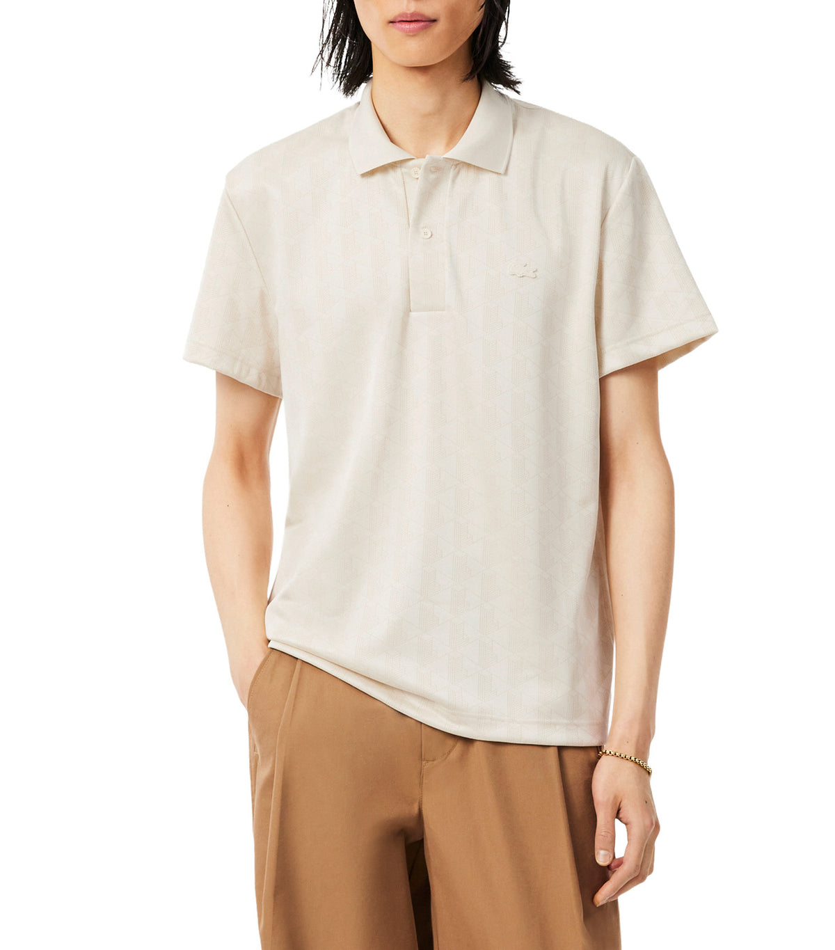 Classic Fit Monogram Jacquard Polo Shirt Mother Of Pearl