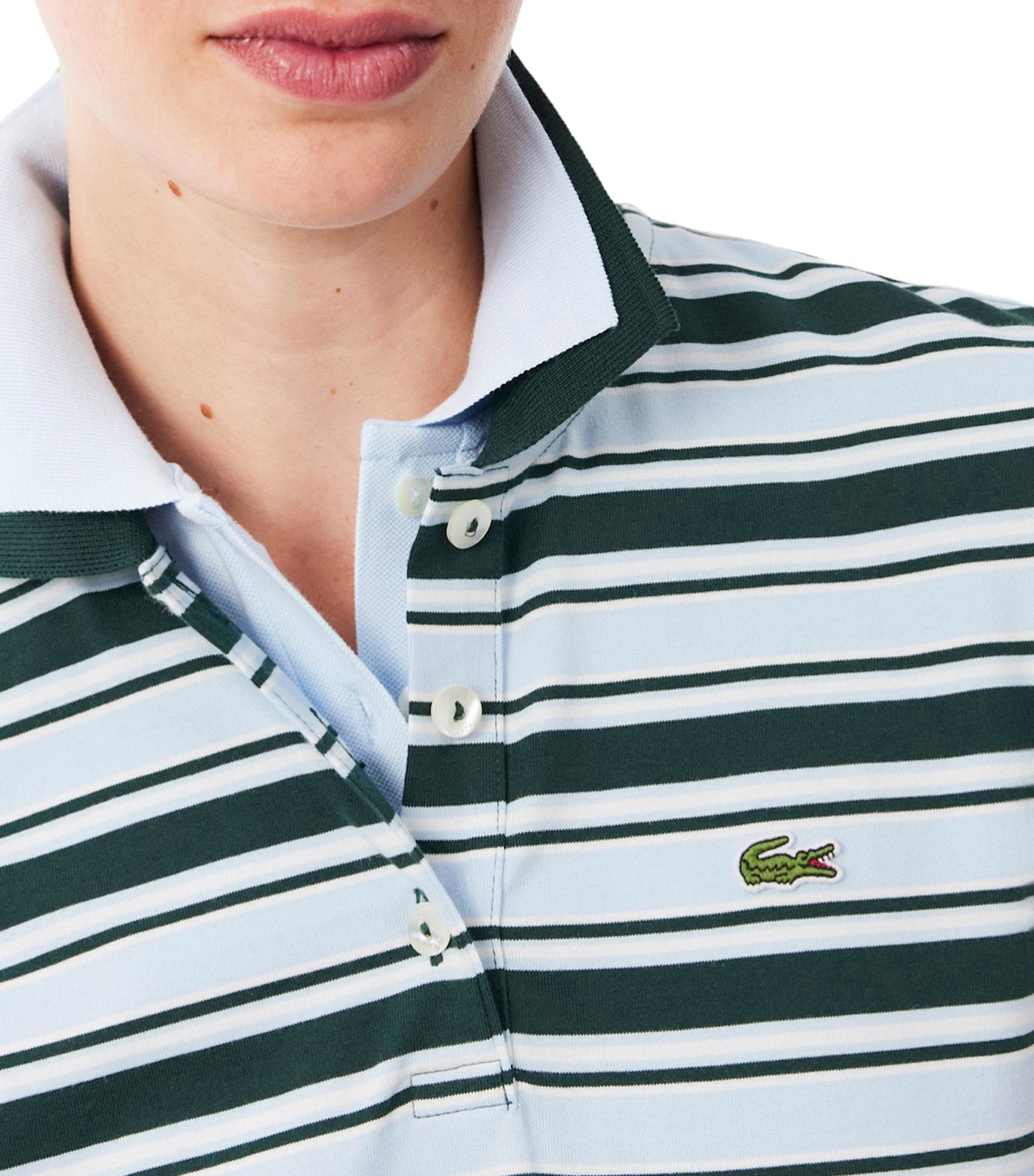 Striped Cotton Polo Dress Sinople/Rill-Flour