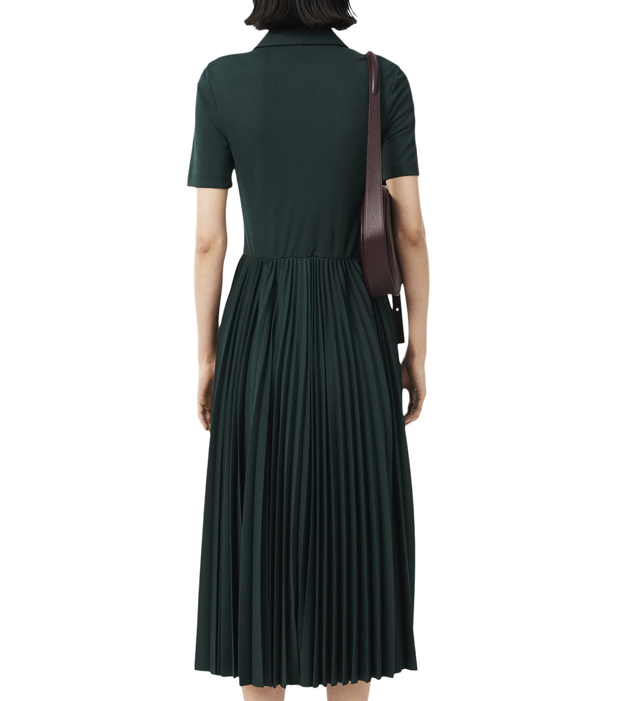 Pleated Fluid Jersey Polo Collar Dress Sinople