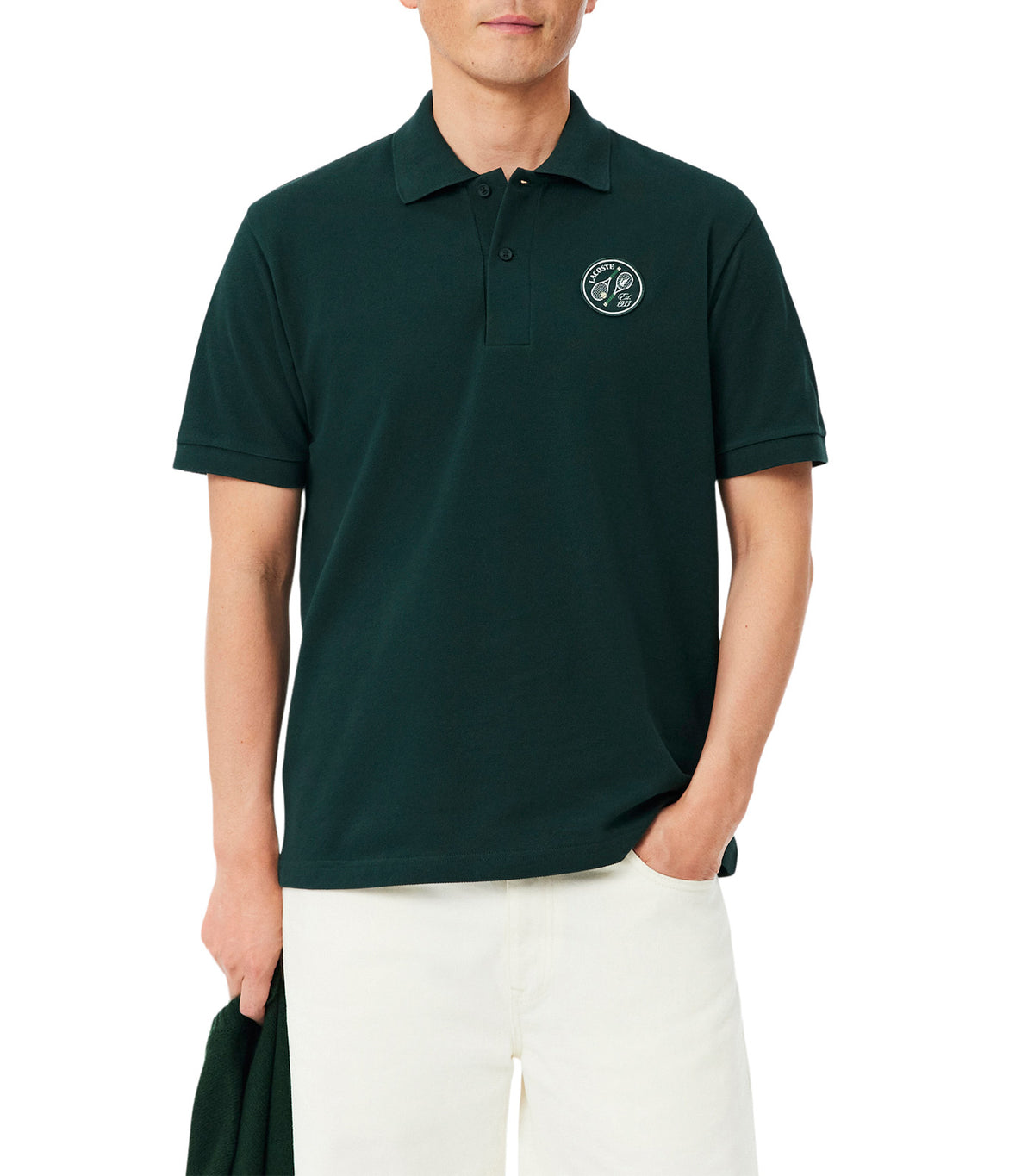 Classic Fit Badge Accent Petit Piqué Polo Shirt Forest Green