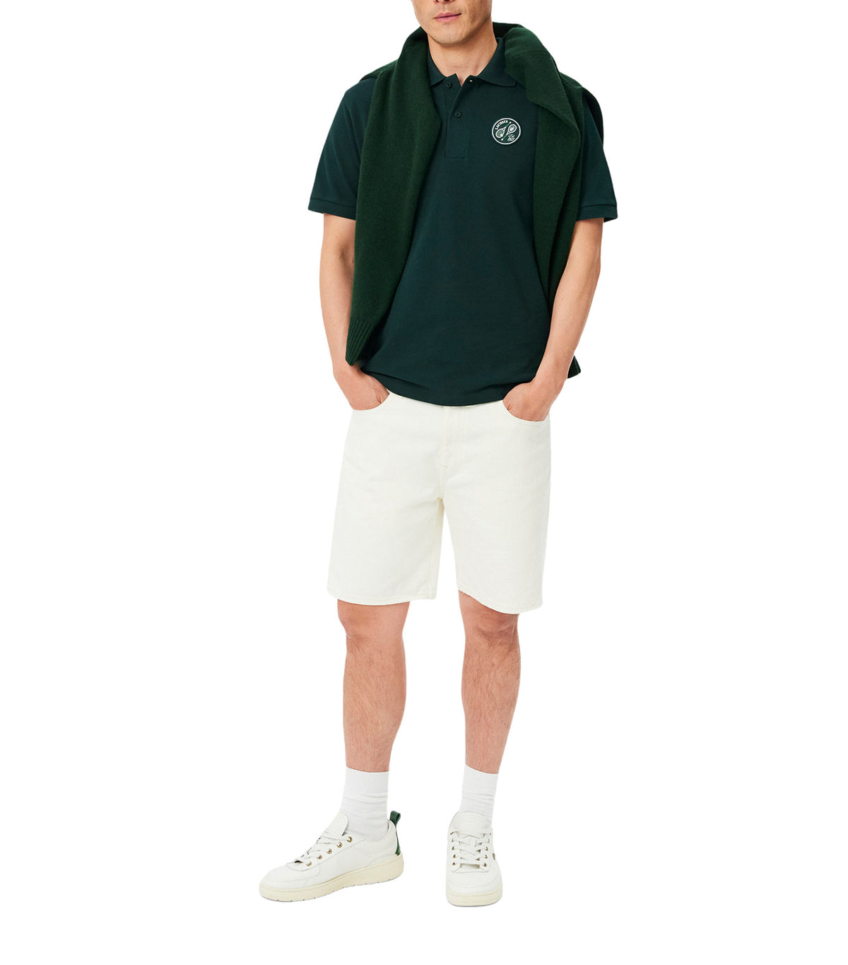 Classic Fit Badge Accent Petit Piqué Polo Shirt Forest Green