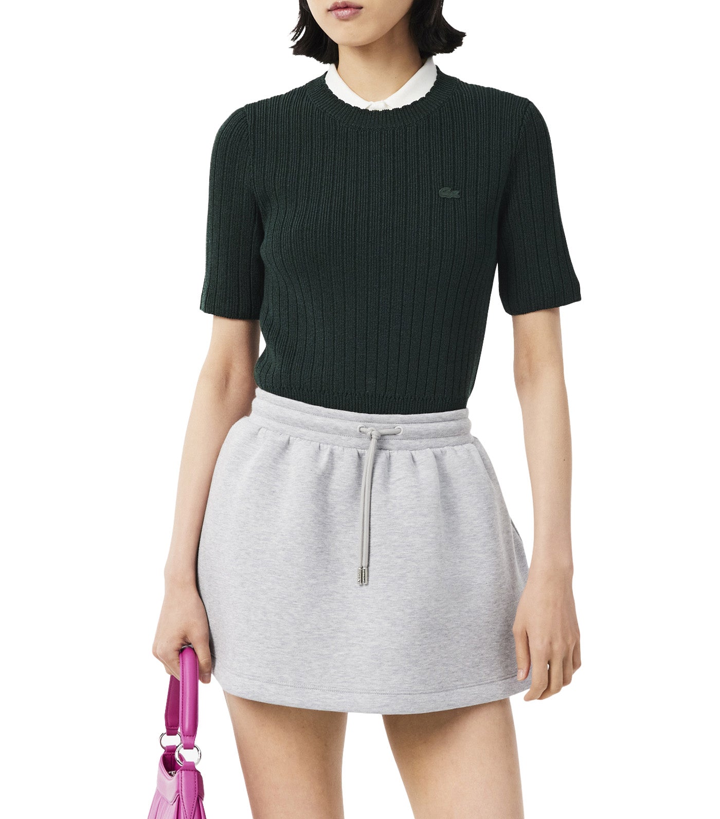 Short Sleeved Ribbed Cotton Sweater Sinople