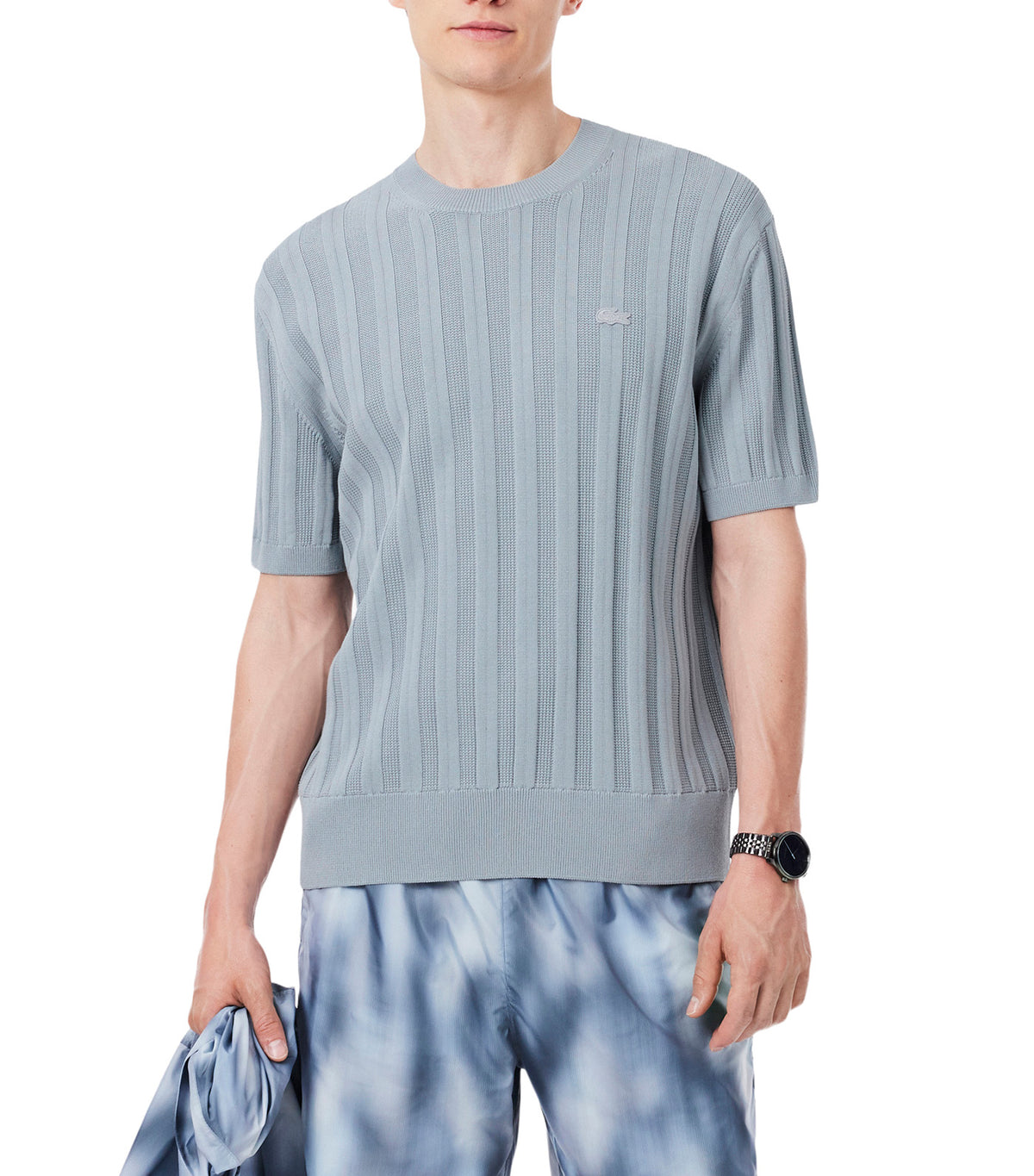 Fluid Ribbed Short Sleeved Sweater Gray