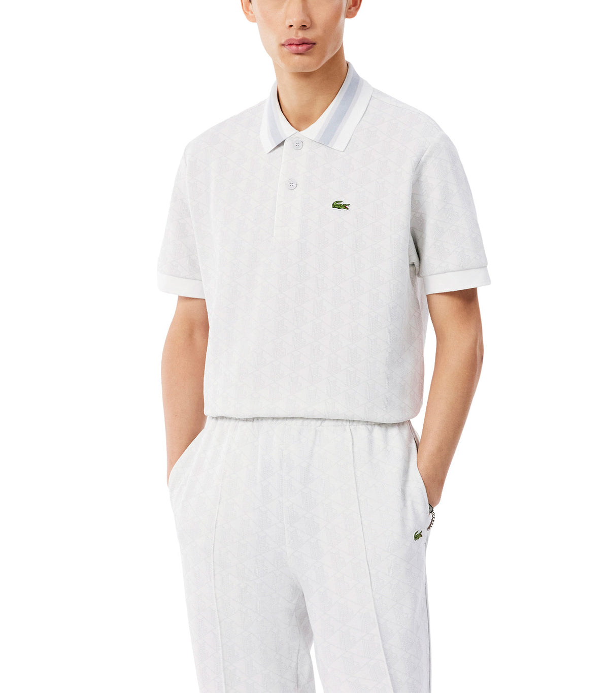 Classic Fit Contrast Collar Monogram Motif Polo Shirt Gray/White
