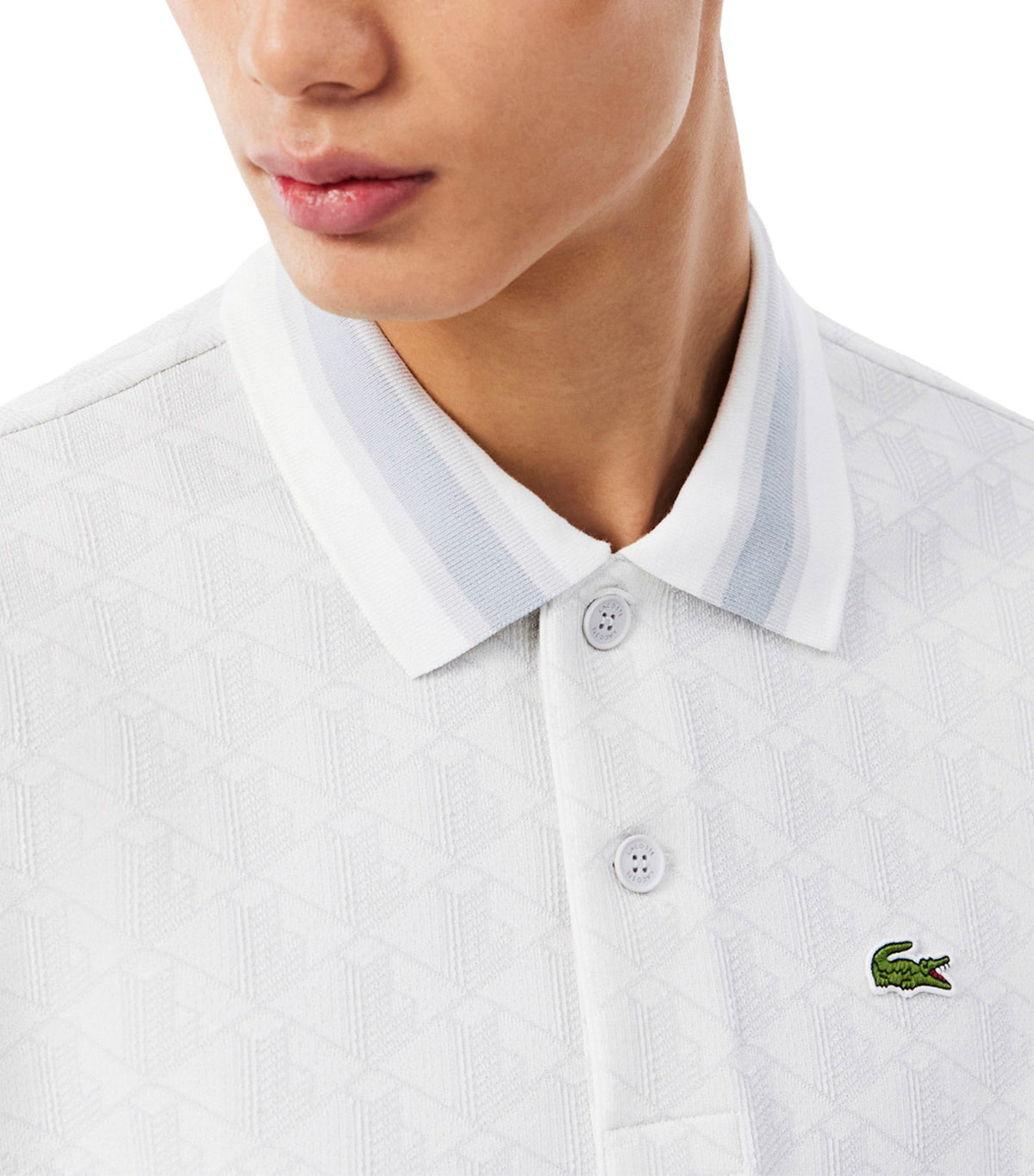 Classic Fit Contrast Collar Monogram Motif Polo Shirt Gray/White
