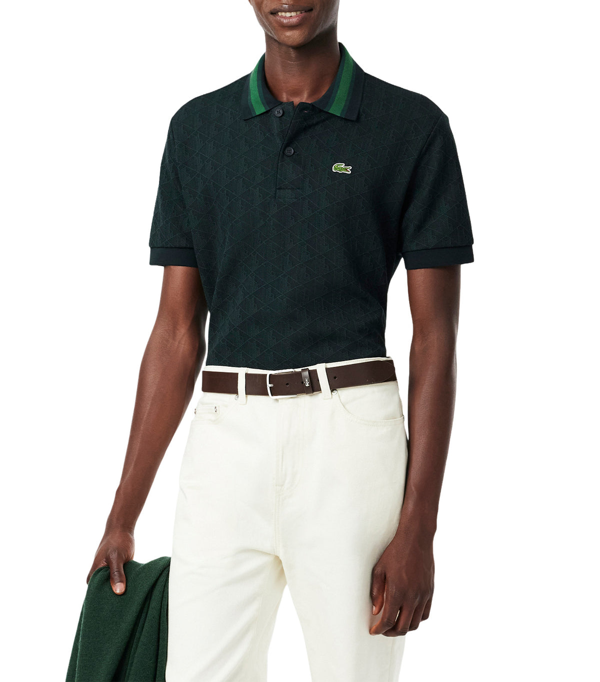 Classic Fit Contrast Collar Monogram Motif Polo Shirt Dark Green/Green