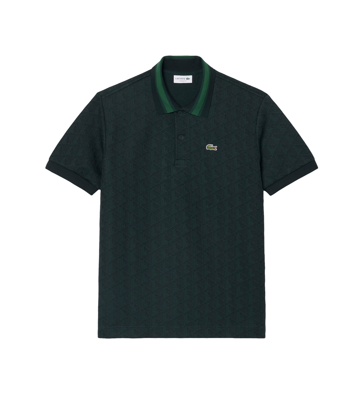 Classic Fit Contrast Collar Monogram Motif Polo Shirt Dark Green/Green