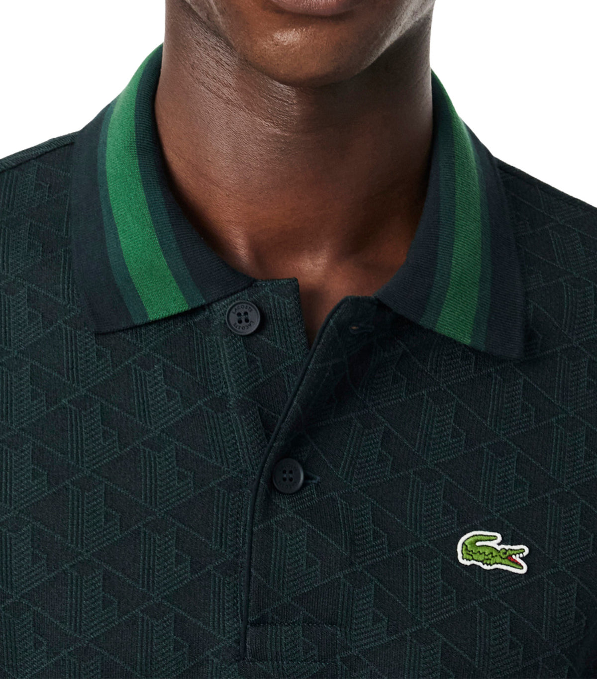 Classic Fit Contrast Collar Monogram Motif Polo Shirt Dark Green/Green