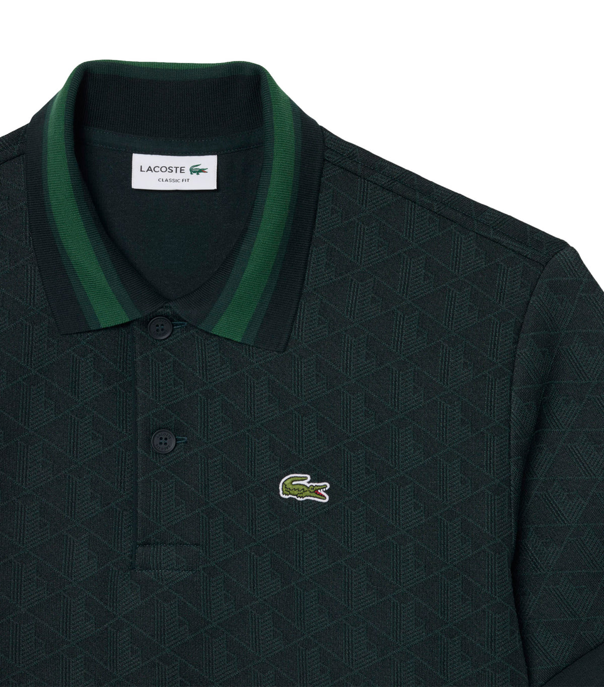 Classic Fit Contrast Collar Monogram Motif Polo Shirt Dark Green/Green