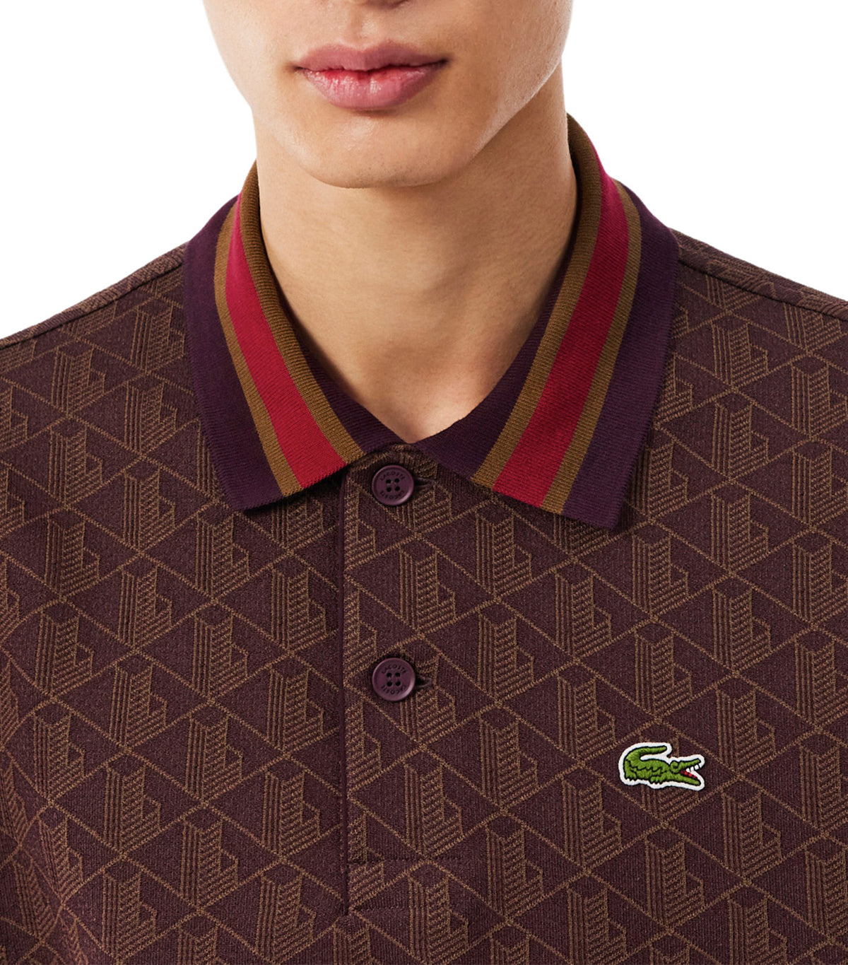 Classic Fit Contrast Collar Monogram Motif Polo Shirt Brown