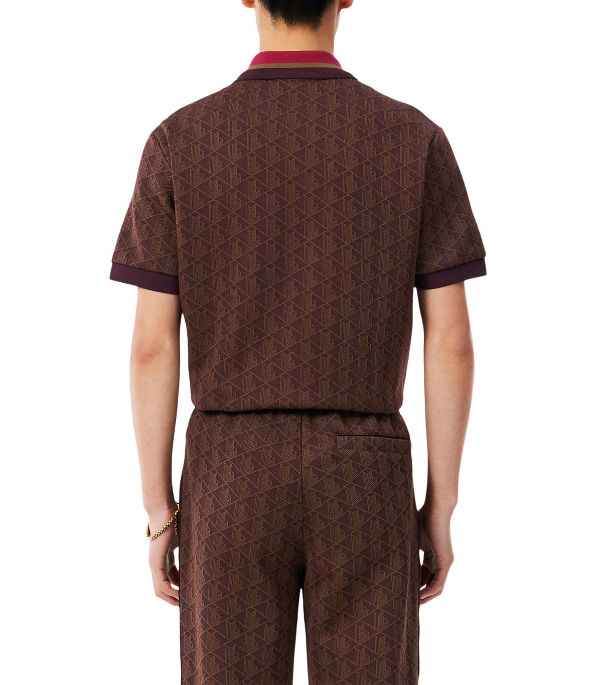 Classic Fit Contrast Collar Monogram Motif Polo Shirt Brown