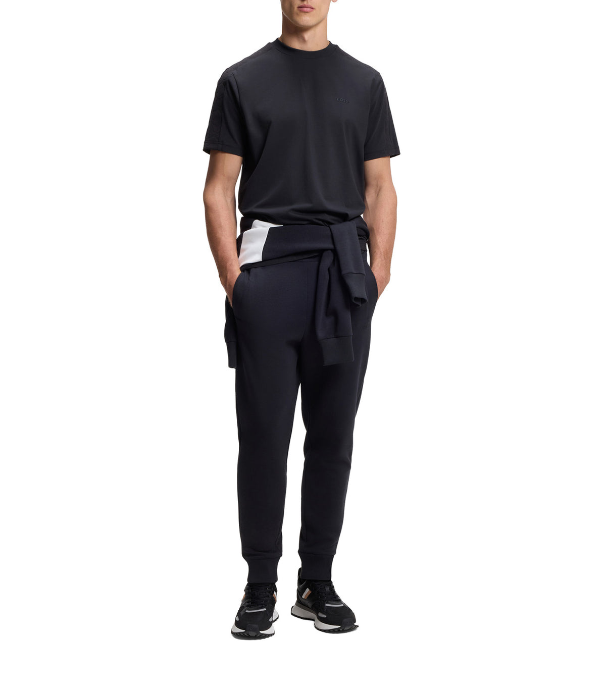 Stretch-Cotton T-Shirt with Jacquard Tape Dark Blue