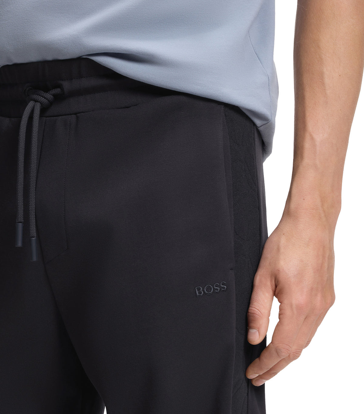 Regular-Fit Jersey Trousers with Jacquard Tape Dark Blue