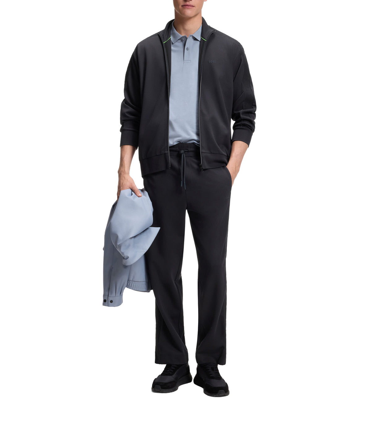 Regular-Fit Jersey Trousers with Jacquard Tape Dark Blue