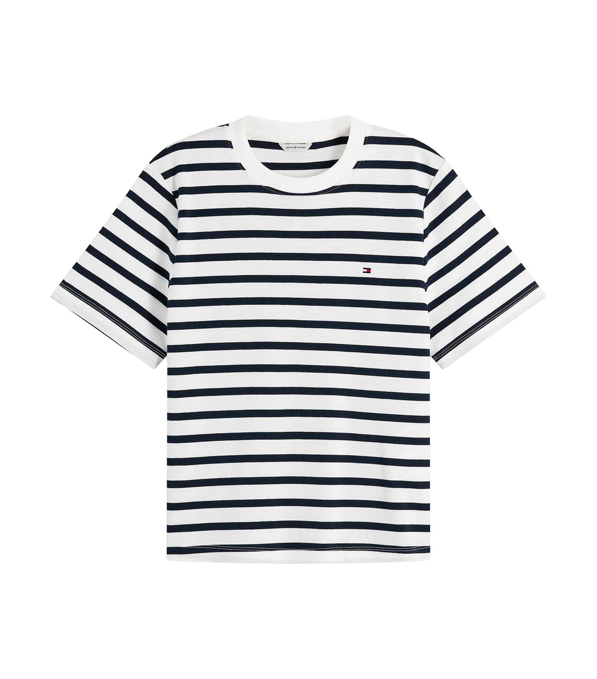 Women's Interlock Boxy Crew SS Neck Tee Breton Stripe Ecru/Dark Night Navy
