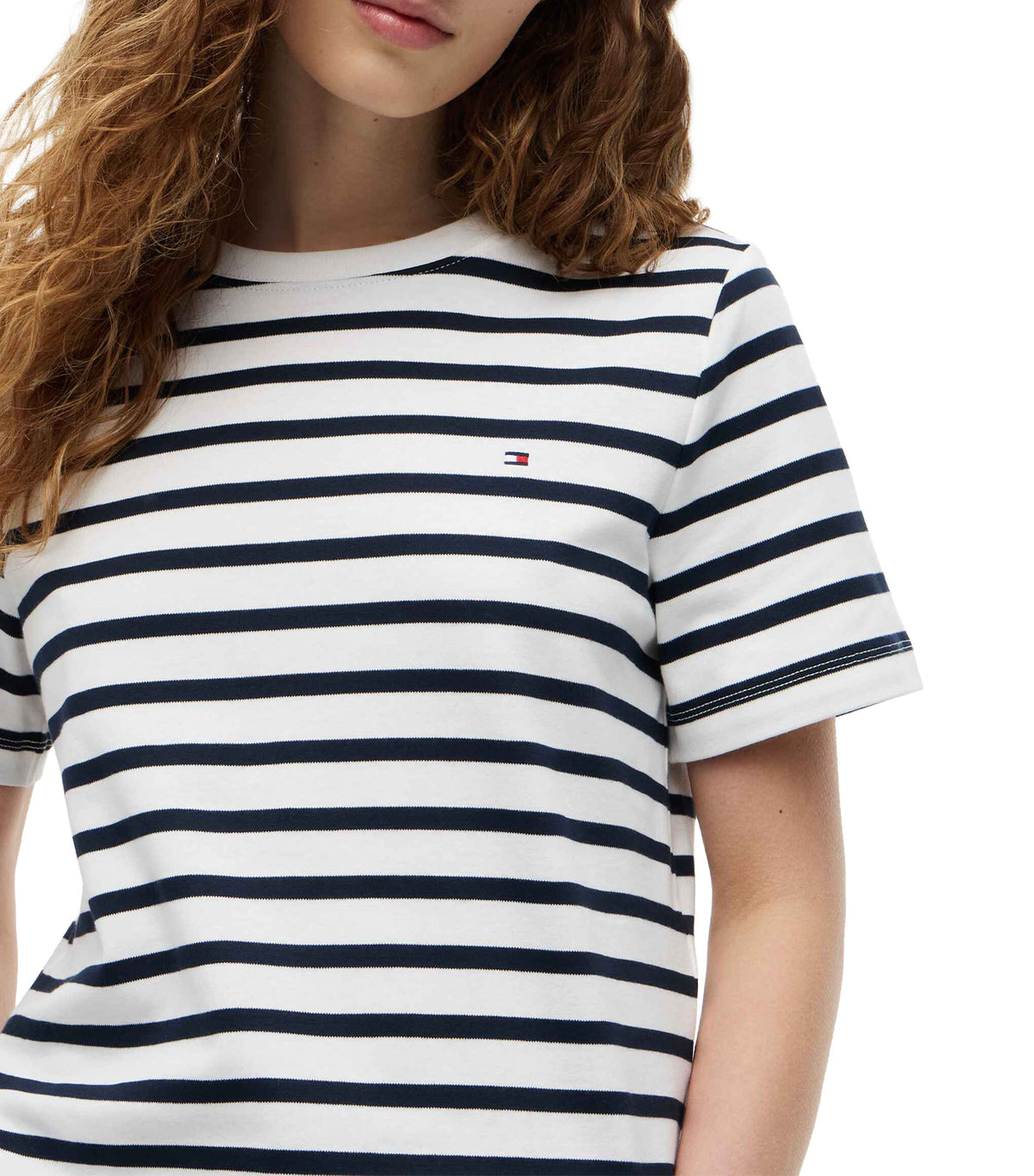 Women's Interlock Boxy Crew SS Neck Tee Breton Stripe Ecru/Dark Night Navy