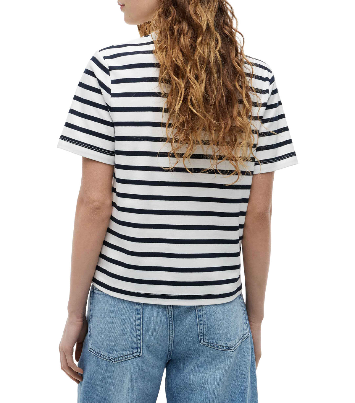 Women's Interlock Boxy Crew SS Neck Tee Breton Stripe Ecru/Dark Night Navy
