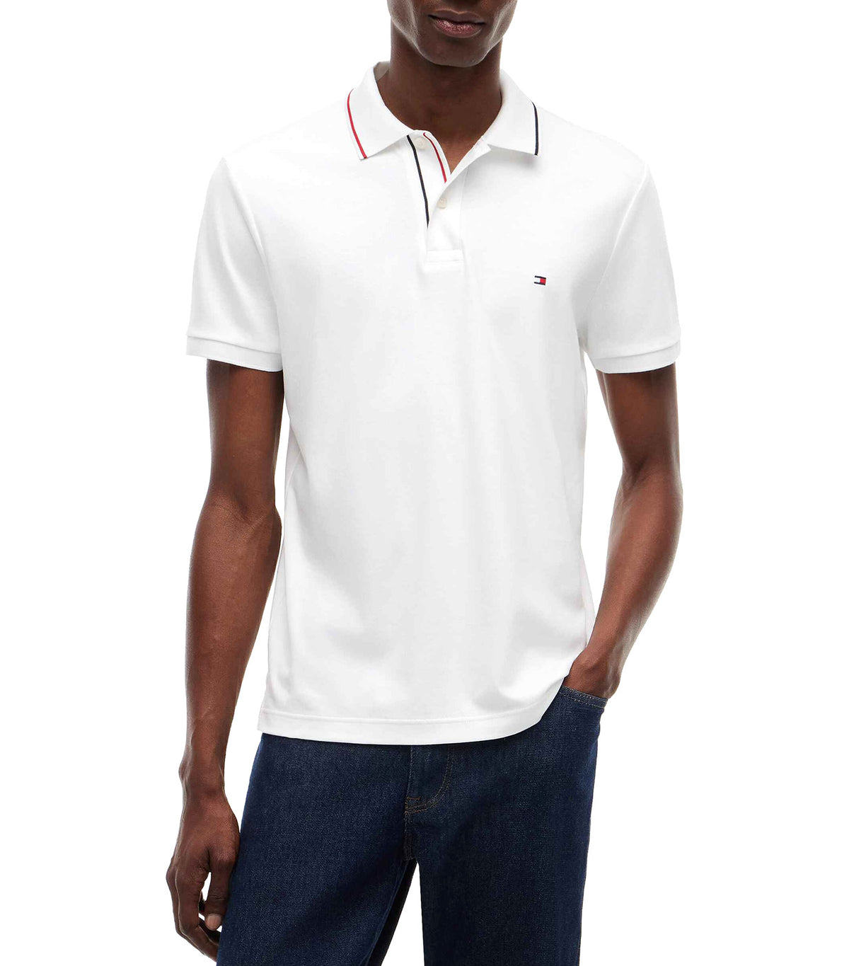 Men's Liquid Cotton Tipped Slim Polo White