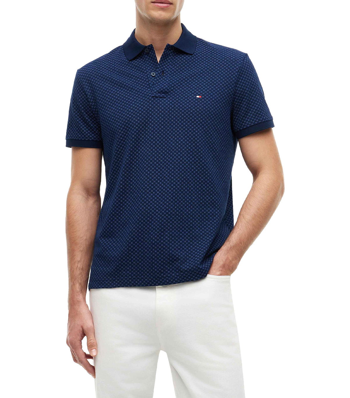 Men's Microprint Pique Regular Polo Carbon Navy
