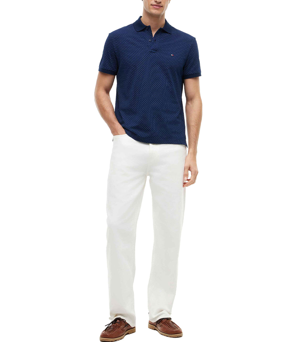 Men's Microprint Pique Regular Polo Carbon Navy