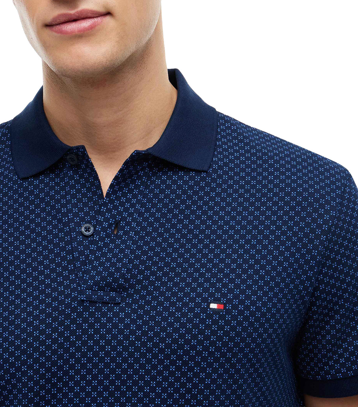 Men's Microprint Pique Regular Polo Carbon Navy