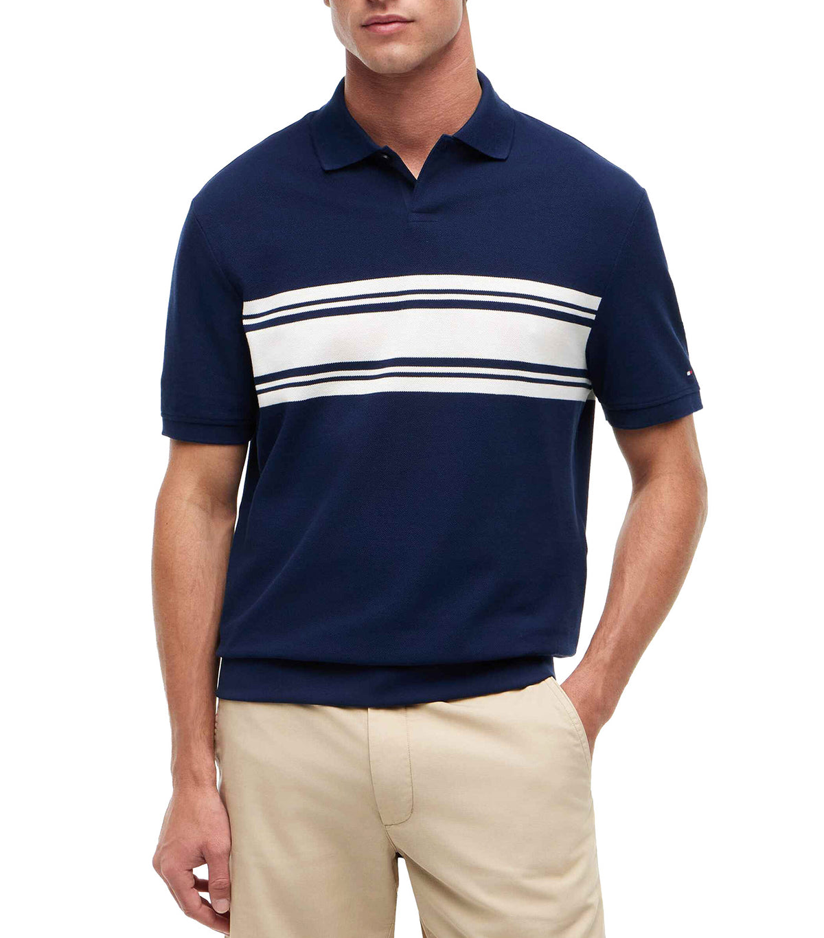Men's Placed Breton Classic Fit Polo Carbon Navy