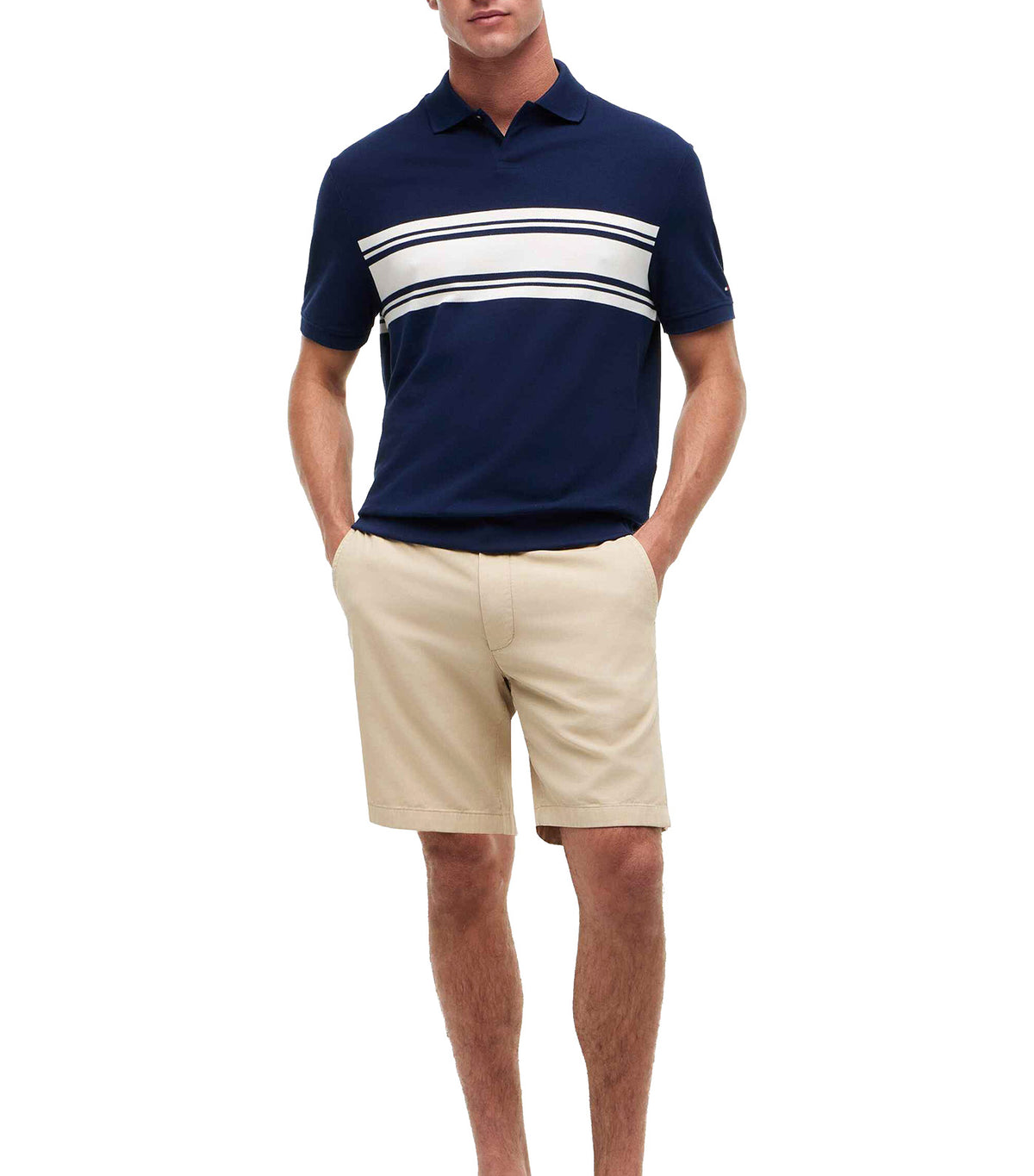 Men's Placed Breton Classic Fit Polo Carbon Navy
