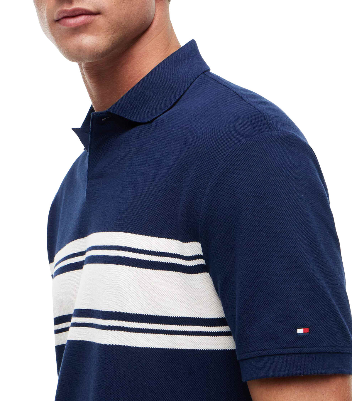 Men's Placed Breton Classic Fit Polo Carbon Navy