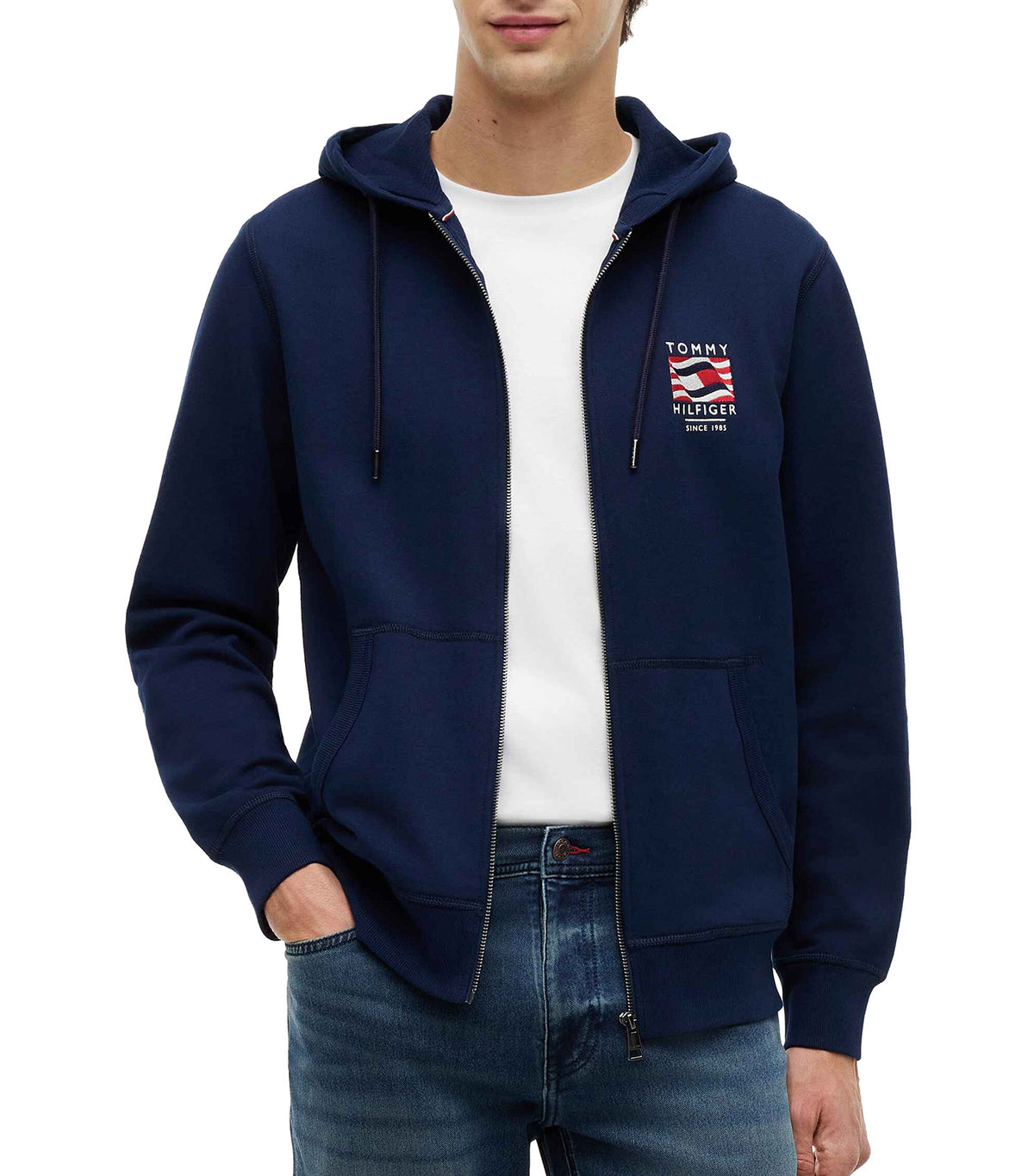 Men's RWB Box Flag Terry Zip-Thru Hoody Carbon Navy