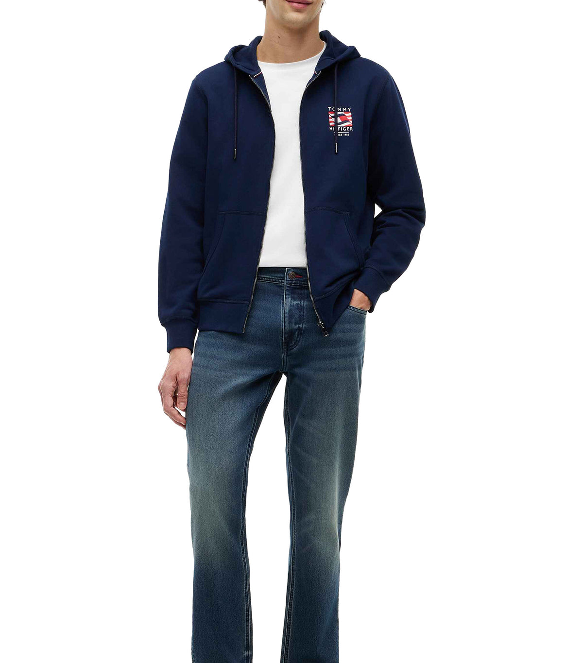 Men's RWB Box Flag Terry Zip-Thru Hoody Carbon Navy