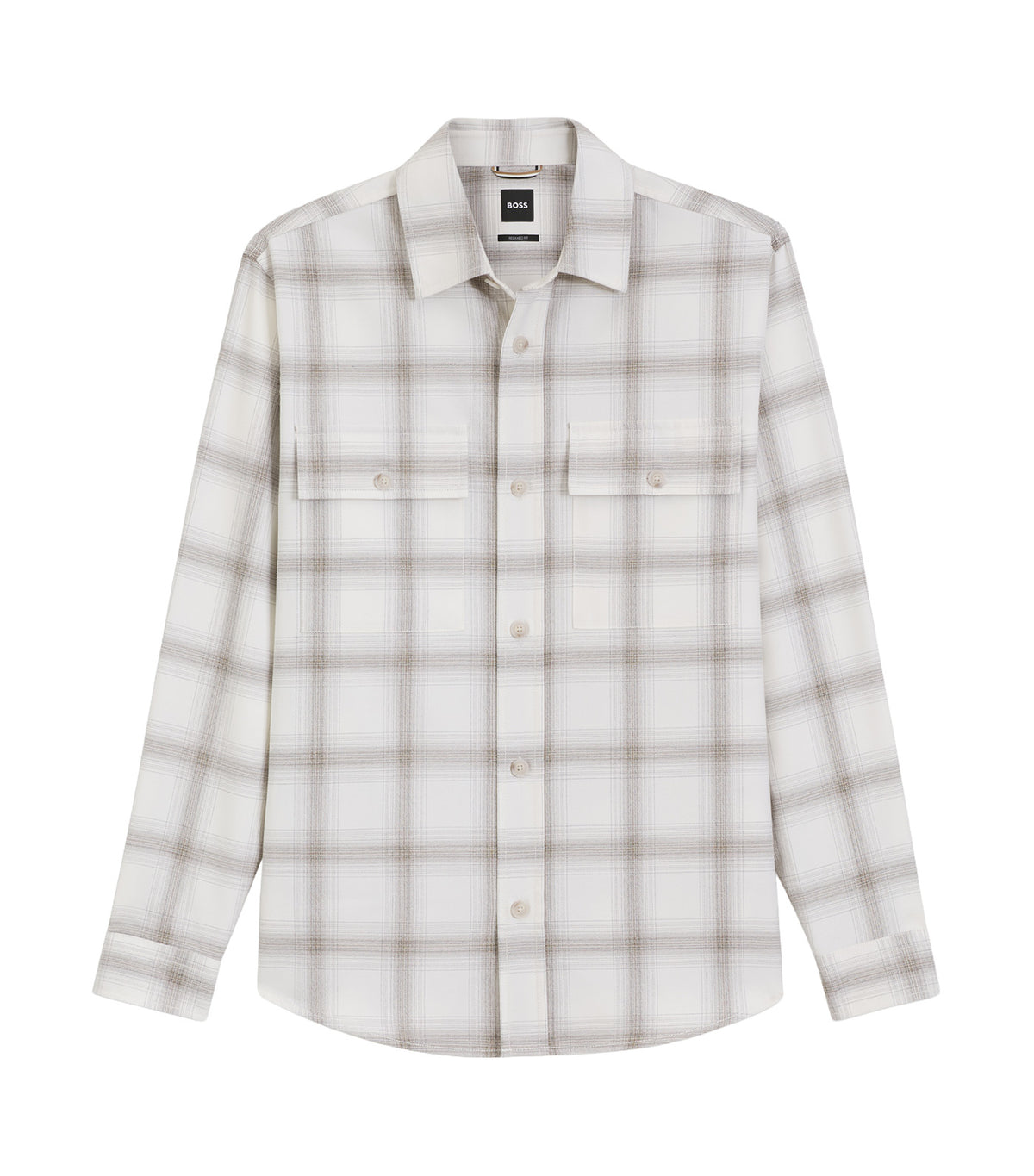 Relaxed-Fit Check Shirt in Virgin Wool Blend Off White