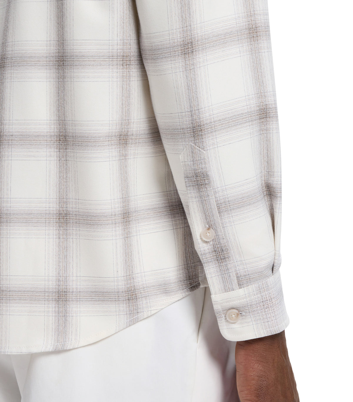 Relaxed-Fit Check Shirt in Virgin Wool Blend Off White