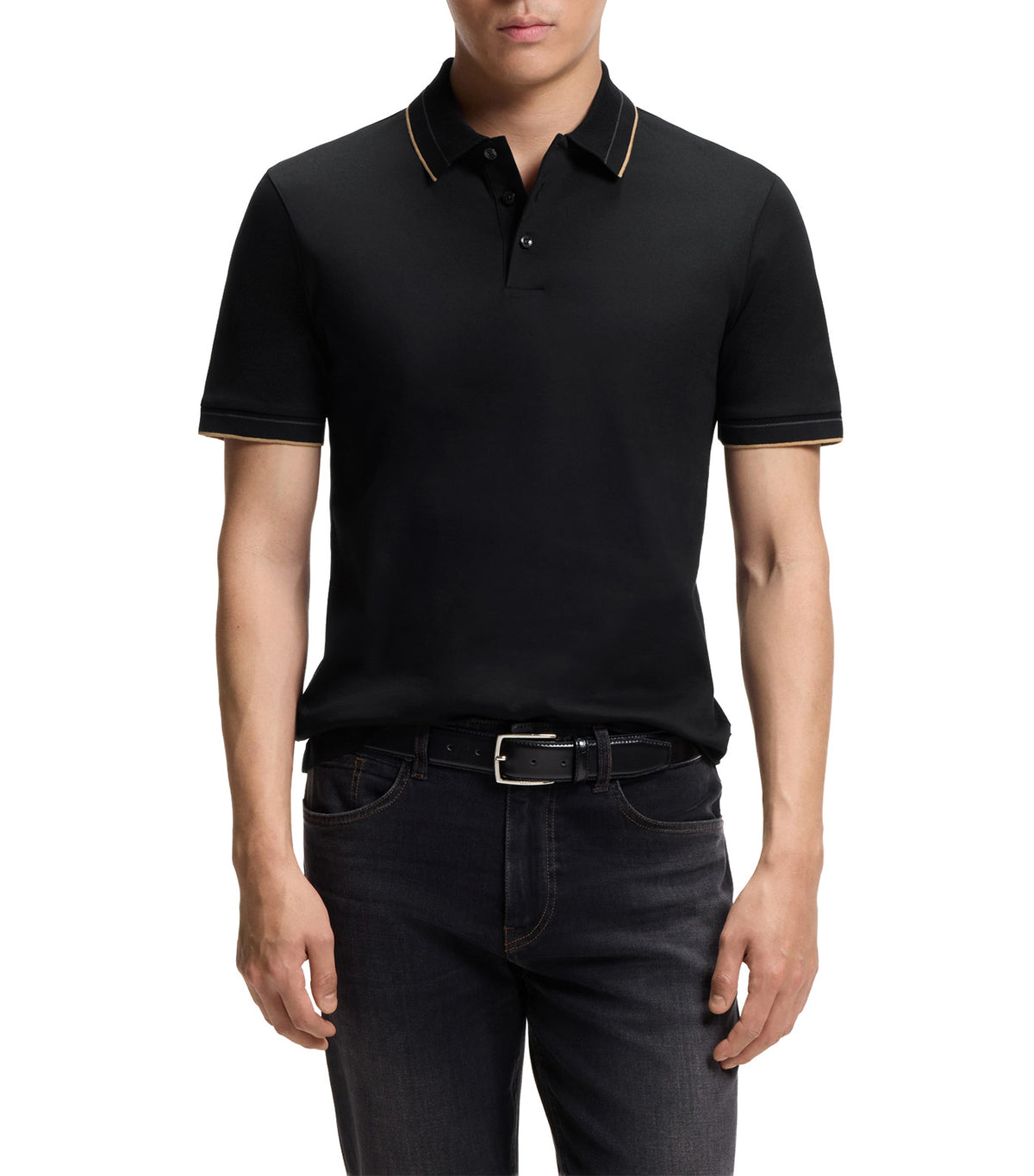 Slim-Fit Polo Shirt in Mercerised Cotton Black