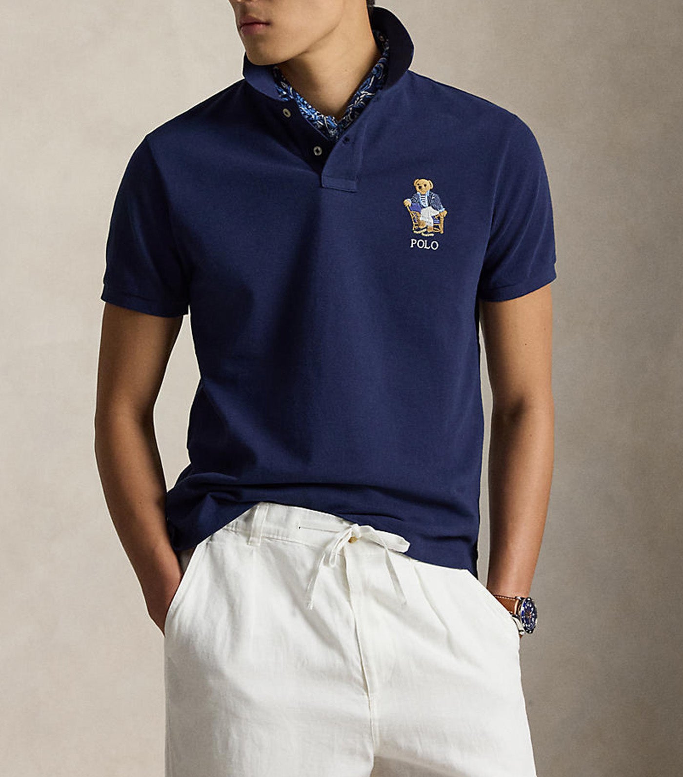 Men's Custom Slim Fit Polo Bear Polo Shirt Navy