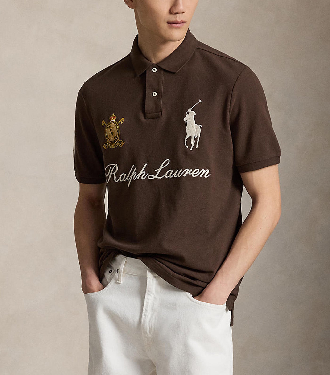 Men's Classic Fit Big Pony Mesh Polo Shirt Dark Brown